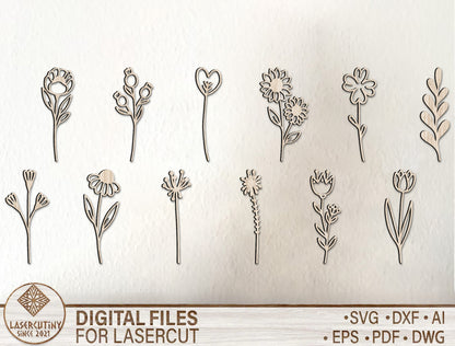 Floral Elements SVG Bundle Minimal Botanical Line Art for LightBurn