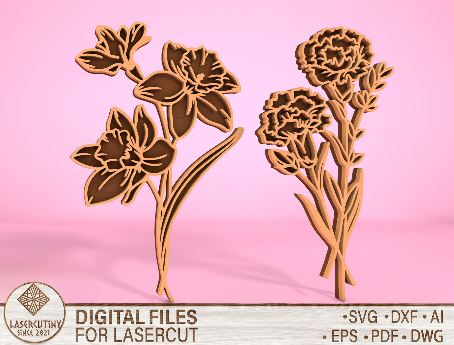 Floral Tabletop Decor SVG Bundle Laser Cut File for LightBurn and Glowforge