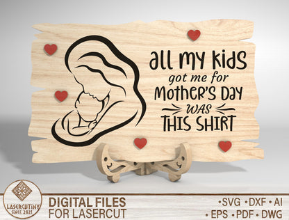 Mother and Child Line Art Wooden Sign SVG Laser Cut File for Glowforge and LightBurn