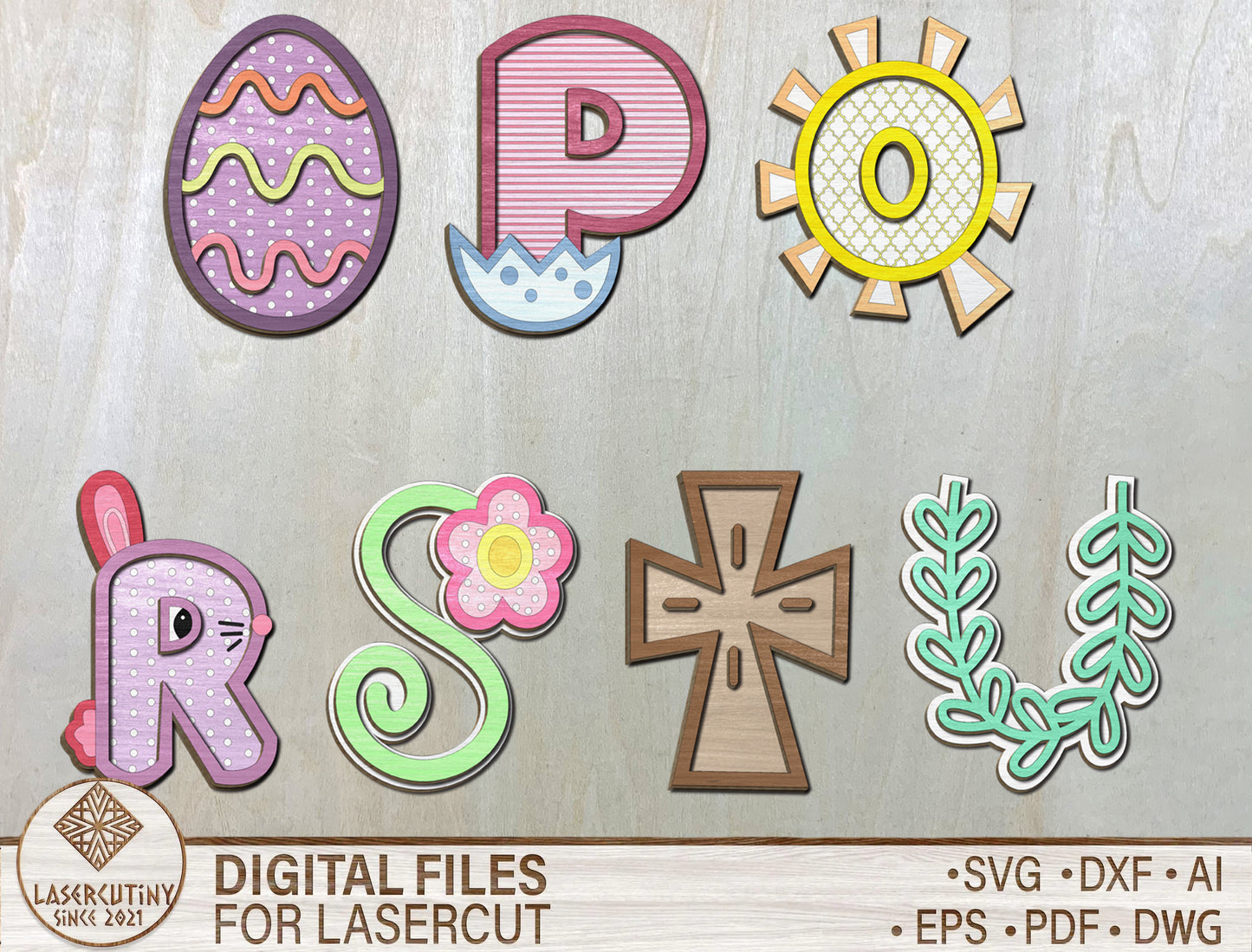 Easter Alphabet Letters SVG Bundle Cute Bunny ABC for LightBurn and xTool