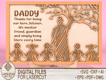Dad Tree of Life Wooden Sign SVG for Glowforge and xTool