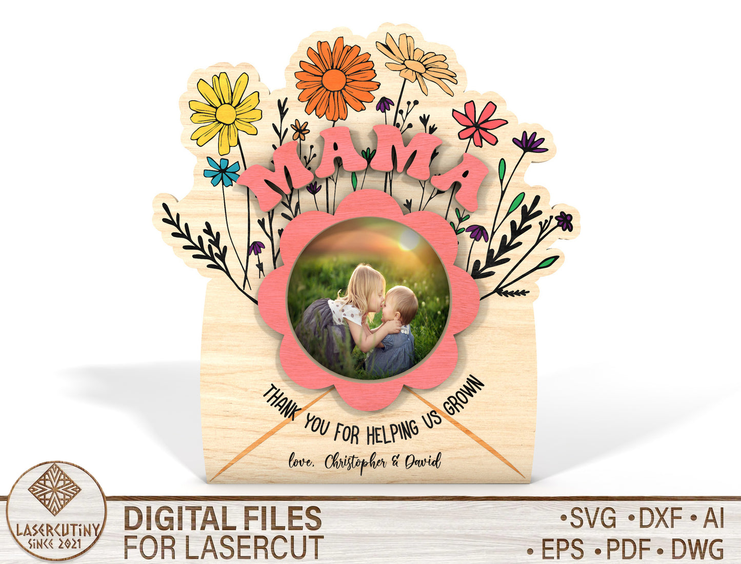 Floral Photo Magnet Mom Family SVG Bundle for Glowforge and xTool