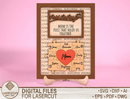 Personalized Mom Heart Name Sign SVG Bundle Laser Cut File for xTool and LightBurn