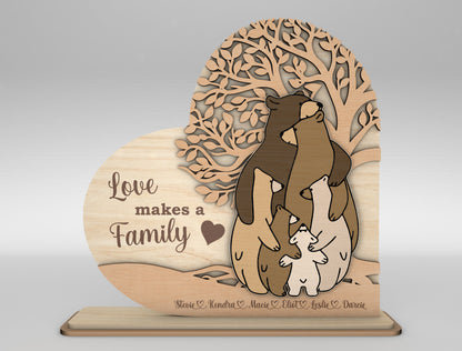 Bear Family Love Makes a Family Sign SVG for Glowforge