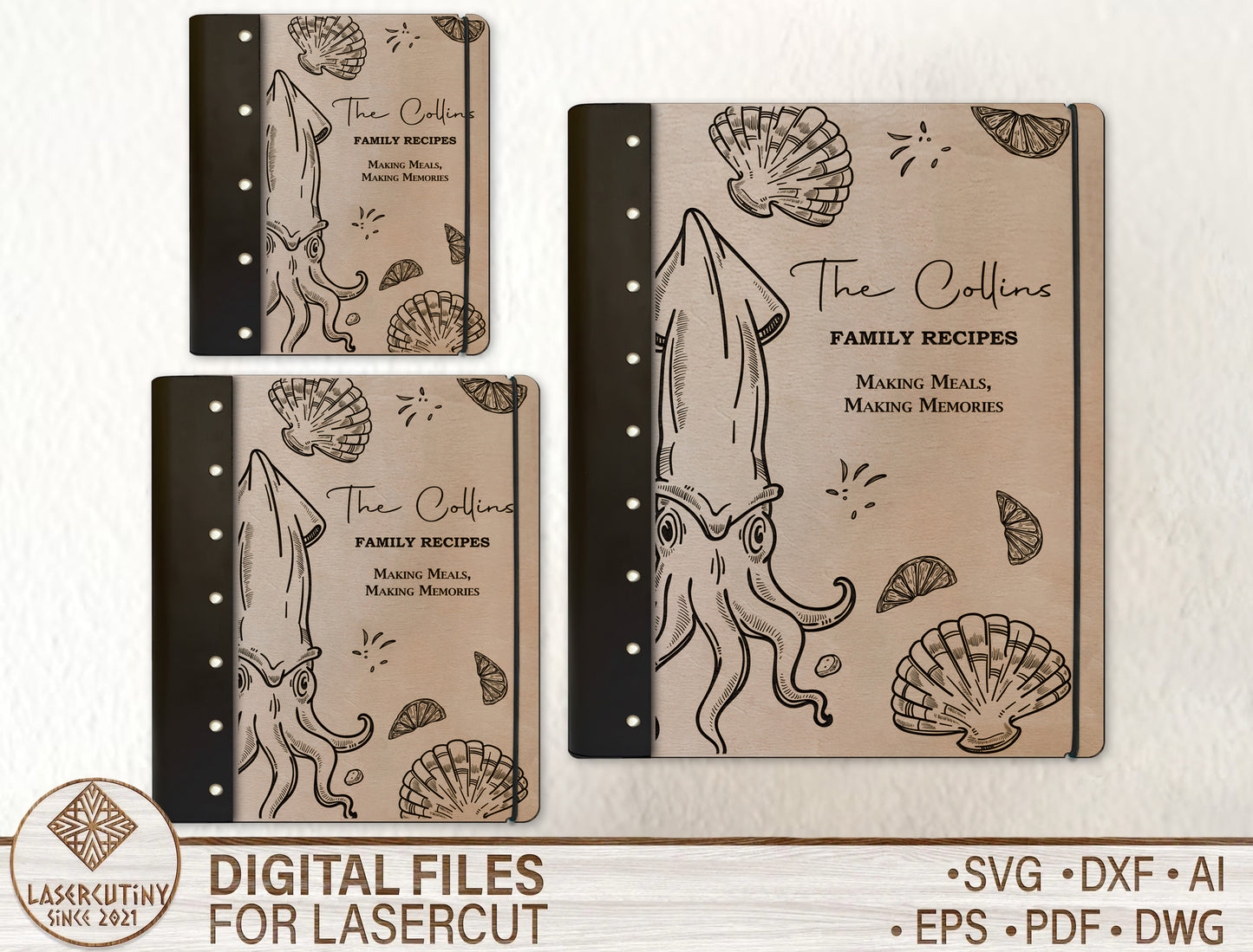 Mother's Day Seafood Recipe Book SVG Cookbook Cover for Glowforge