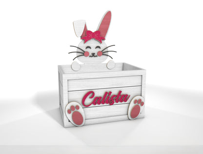 Personalized Easter Bunny Basket SVG Cute Wooden Box for Glowforge and xTool