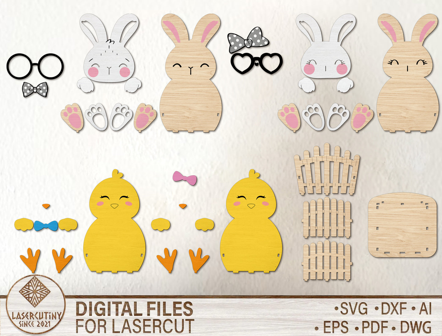 Easter Bunny Gift Basket SVG Cute Bunny Chick for Glowforge and xTool
