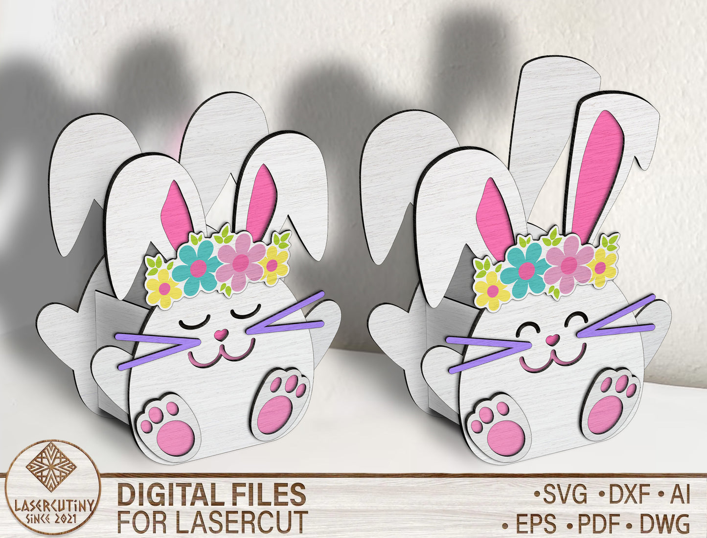 Easter Bunny Bow Egg Holder SVG Cute Bunny for LightBurn and xTool