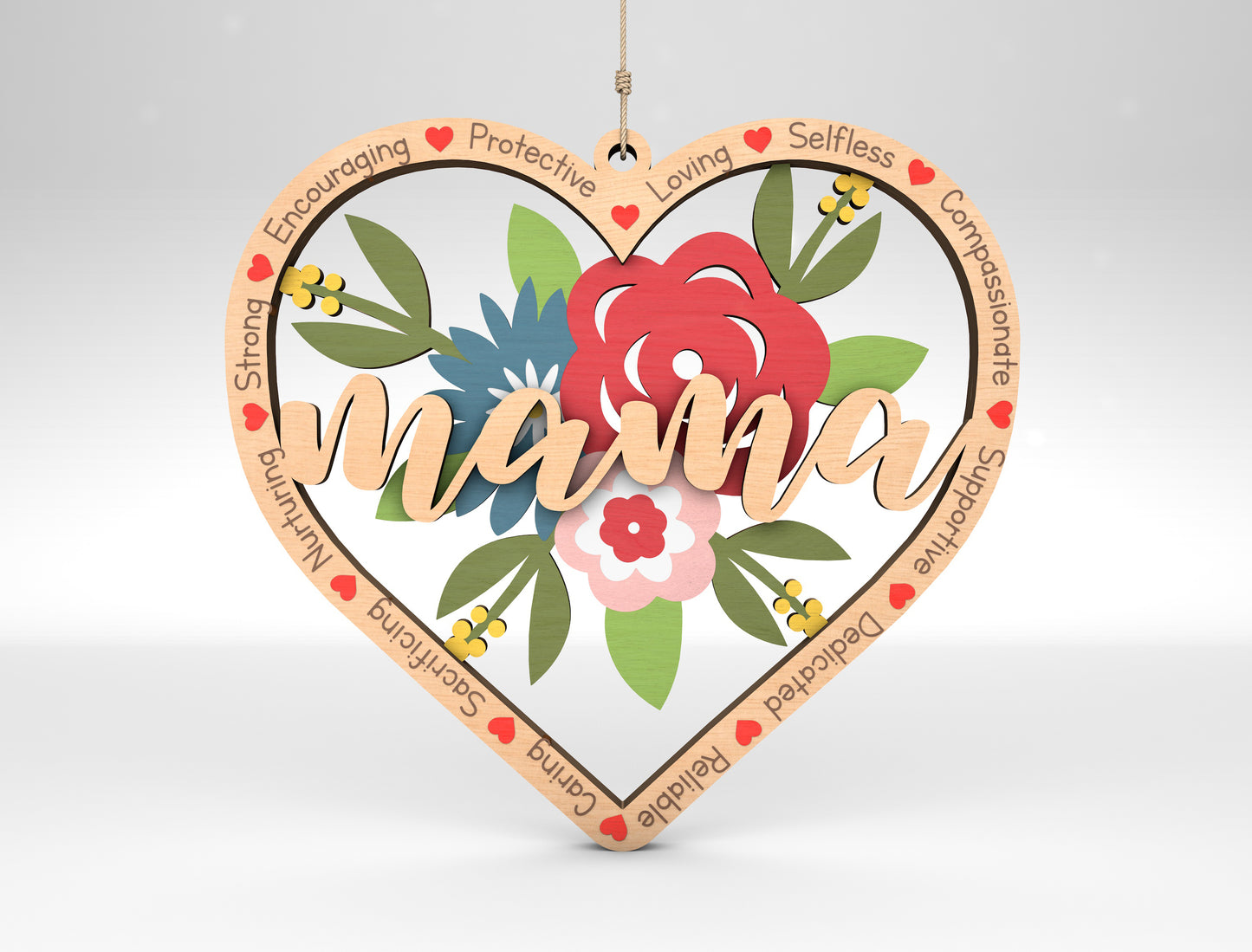 Mom Floral Heart Ornament SVG Flower Mom for Glowforge and xTool