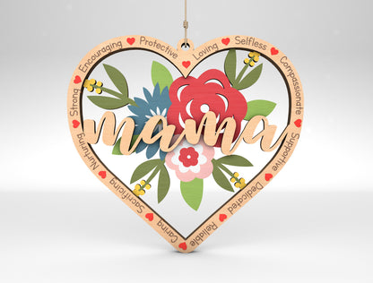 Mom Floral Heart Ornament SVG Flower Mom for Glowforge and xTool