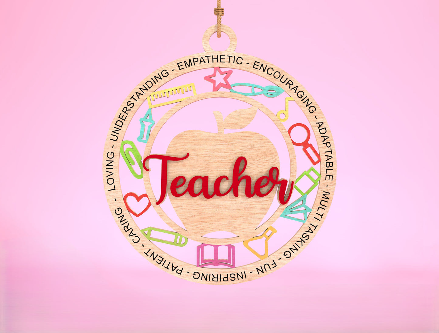 Teacher Ornament SVG Apple Classroom Laser Cut File for Glowforge and LightBurn