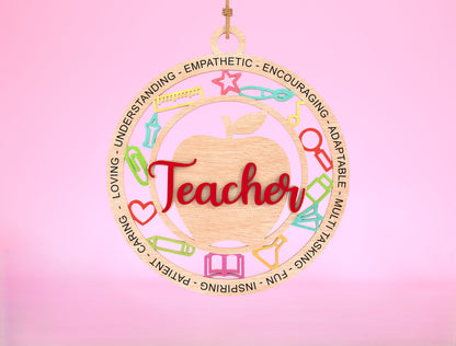 Teacher Ornament SVG Apple Classroom Laser Cut File for Glowforge and LightBurn