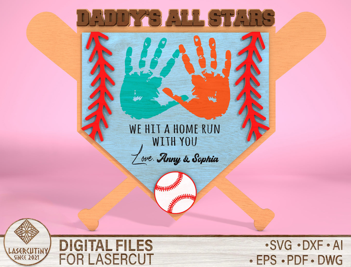 Baseball Dad Handprint Sign SVG for Glowforge and xTool