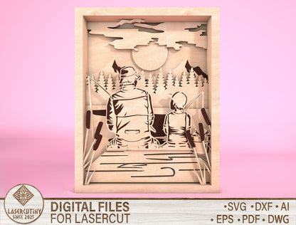 Multilayer Fishing Father Child Sign SVG Laser Cut File for Glowforge and LightBurn