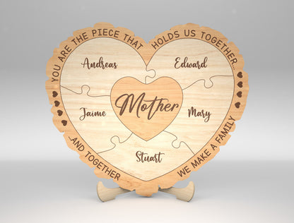 Custom Name Mom Puzzle Heart Sign SVG for Glowforge and xTool