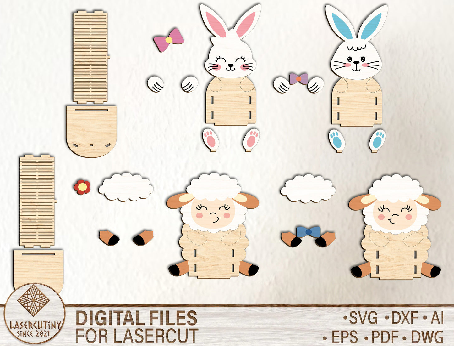 Cute Bunny Lamb Egg Basket Holder SVG Bundle 4 Easter Designs for LightBurn