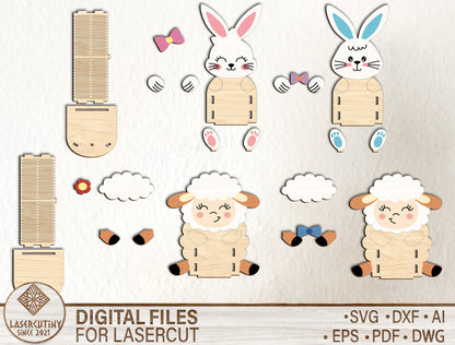 Cute Bunny Lamb Egg Basket Holder SVG Bundle 4 Easter Designs for LightBurn