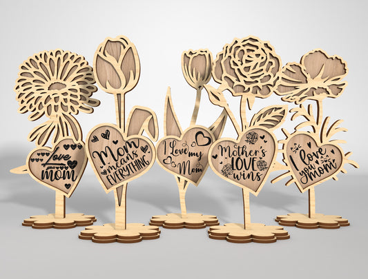 Mother's Day Flower Stand Quote SVG Bundle for Glowforge and xTool