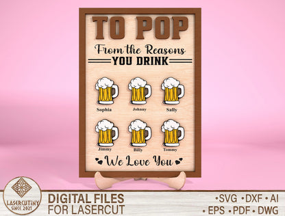 Personalized Dad Beer Sign SVG Bundle for Glowforge and xTool