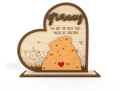 Mom Bear Family Puzzle Sign SVG Wooden Frame for Glowforge and xTool