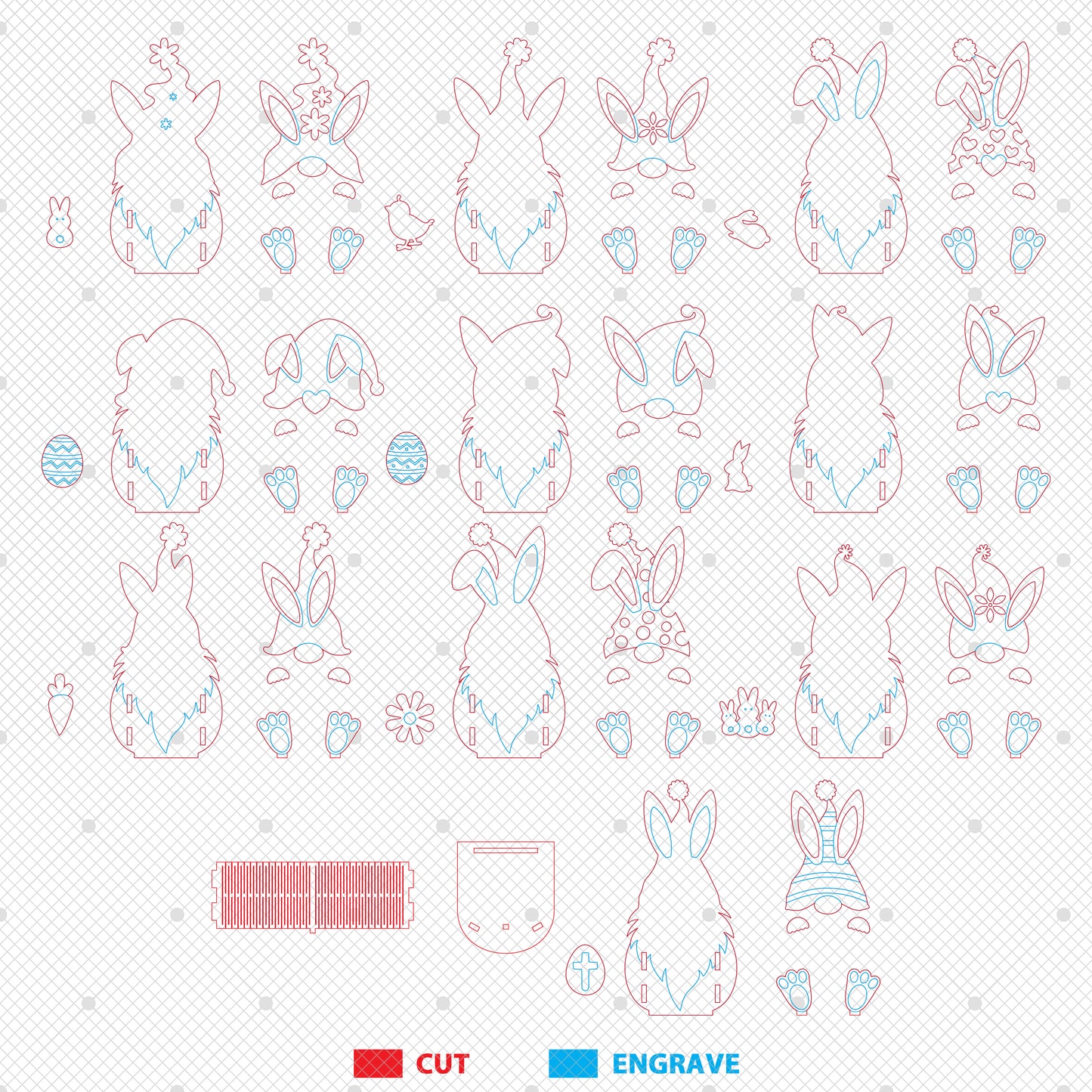 Cute Bunny Gnome Egg Basket Holder SVG Bundle 10 Designs for Glowforge and xTool