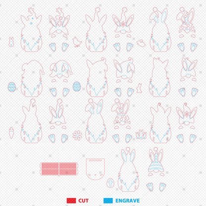 Cute Bunny Gnome Egg Basket Holder SVG Bundle 10 Designs for Glowforge and xTool