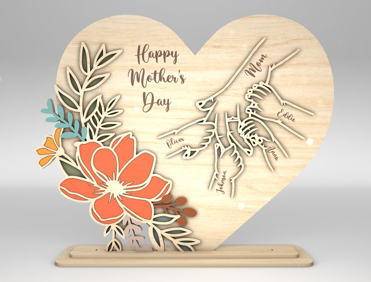 Personalized Mom Cosmos Floral Heart Sign SVG for xTool