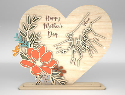 Personalized Mom Cosmos Floral Heart Sign SVG for xTool