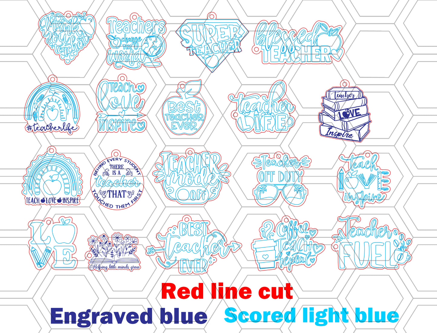 Teacher Keychain Bundle SVG Laser Cut File for Glowforge and xTool