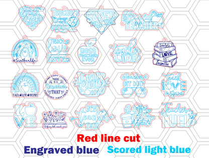 Teacher Keychain Bundle SVG Laser Cut File for Glowforge and xTool