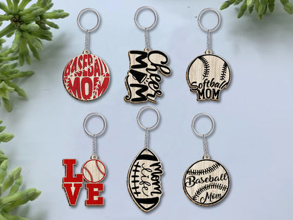 Sports Mom Keychain SVG Bundle Laser Cut File for Glowforge and xTool