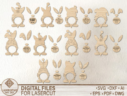 Playful Bunny Gnome Easter Sign SVG Bundle 8 Designs for LightBurn and xTool