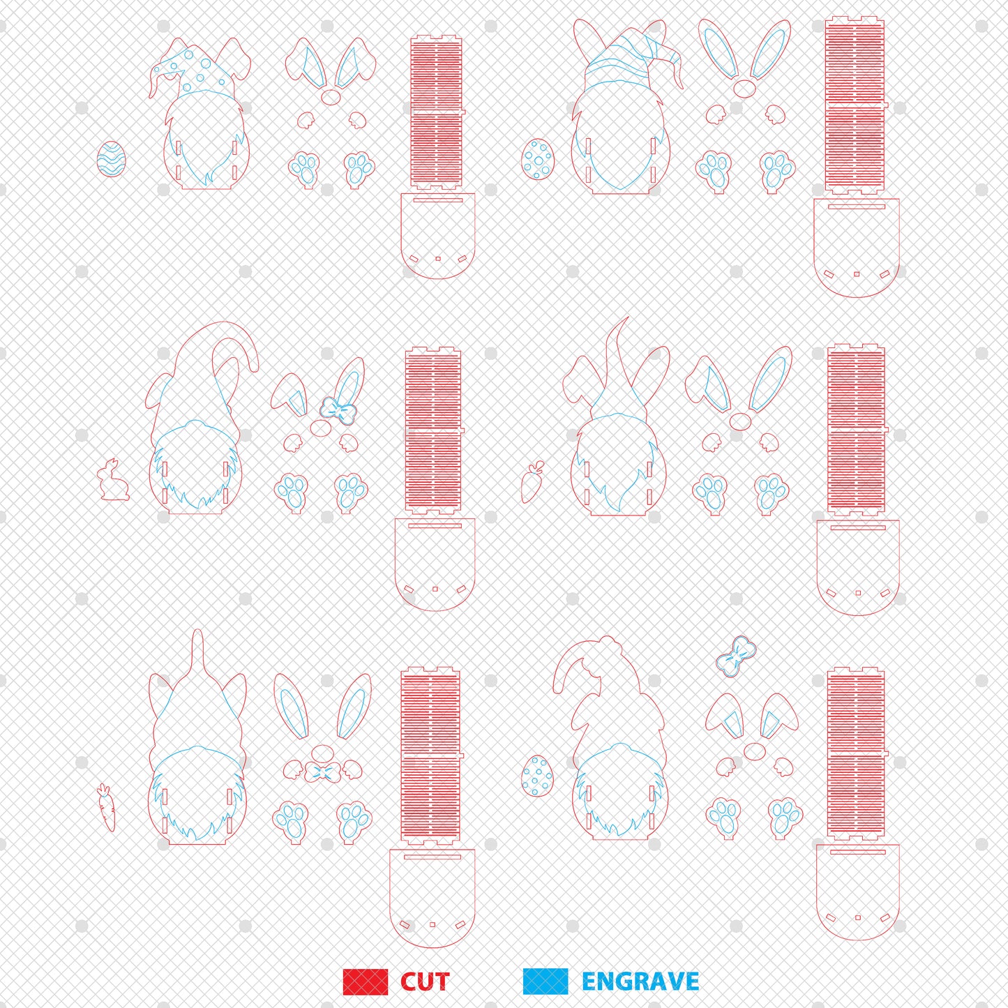 Pastel Easter Bunny Egg Holder SVG Spring Decor for Glowforge and xTool