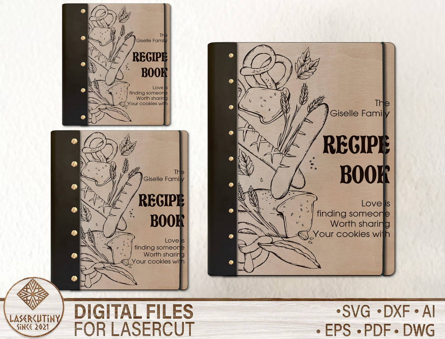 Family Recipe Book SVG Bundle Wooden Cookbook Cover for Glowforge
