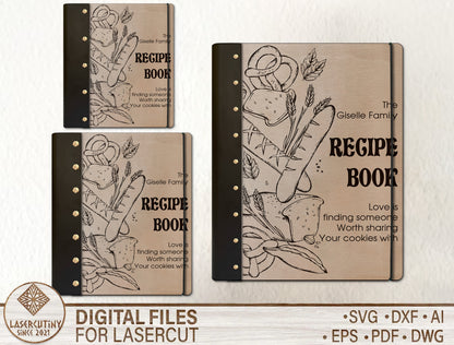 Family Recipe Book SVG Bundle Wooden Cookbook Cover for Glowforge