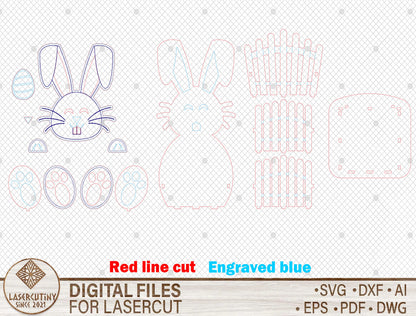 Cute Bunny Egg Holder Stand SVG Pastel Easter 2 Designs for LightBurn and xTool