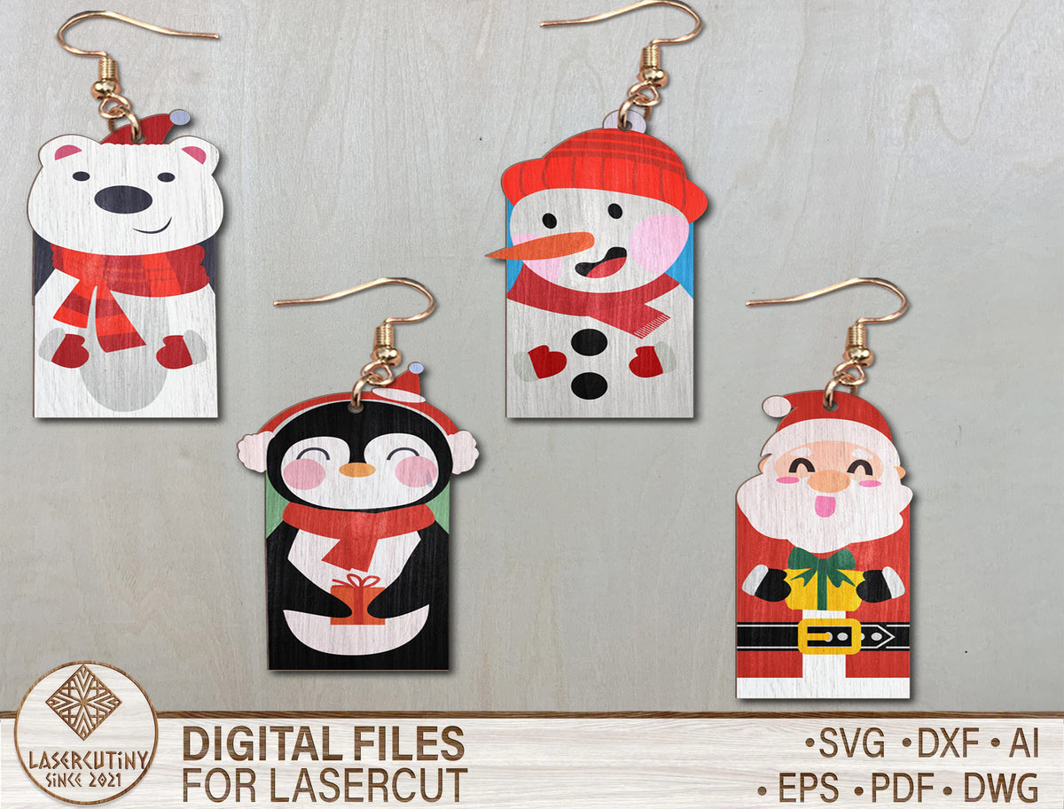 Christmas Character Earrings SVG Bundle 12 Laser Cut Designs