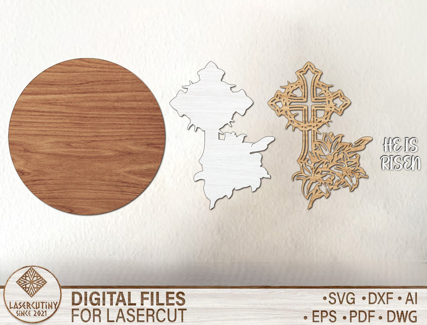He Is Risen Door Hanger SVG Christian Easter Cross for Glowforge and xTool