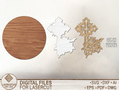 He Is Risen Door Hanger SVG Christian Easter Cross for Glowforge and xTool