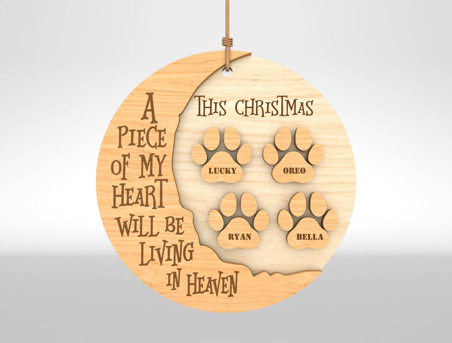 Dog Paw Memorial Christmas Ornament SVG Laser Cut File for LightBurn and xTool