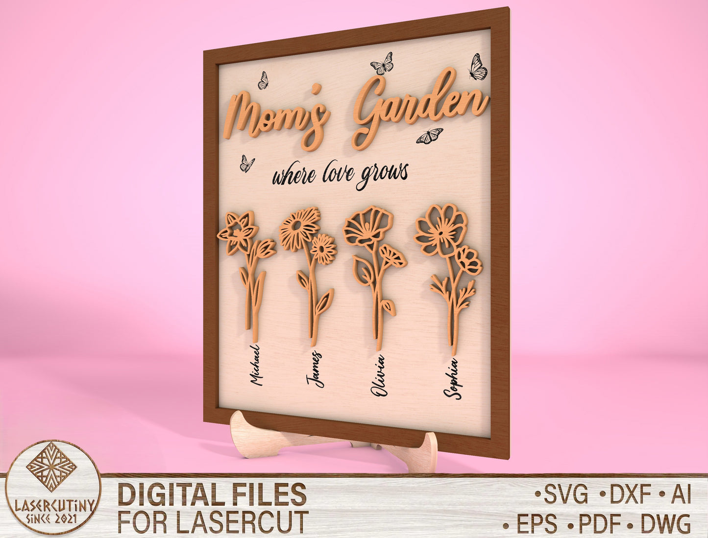 Mom's Garden Personalized Flower Name Sign SVG for LightBurn and xTool