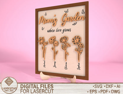 Mom's Garden Personalized Flower Name Sign SVG for LightBurn and xTool