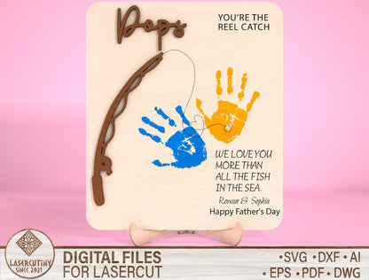 Personalized Fishing Dad Handprint Sign SVG Laser Cut File for Glowforge