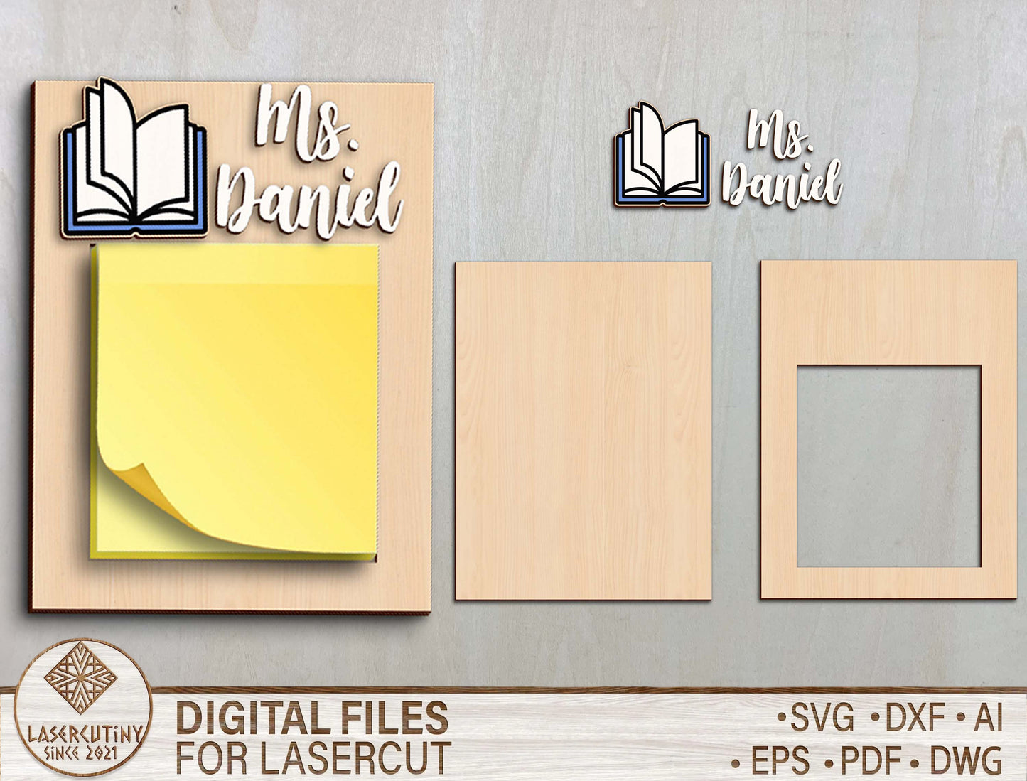 Personalized Teacher Sticky Note Holder SVG File for LightBurn and Glowforge