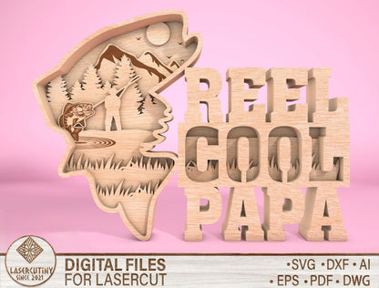Real Cool Papa Fishing Multilayer SVG Laser Cut File for Glowforge