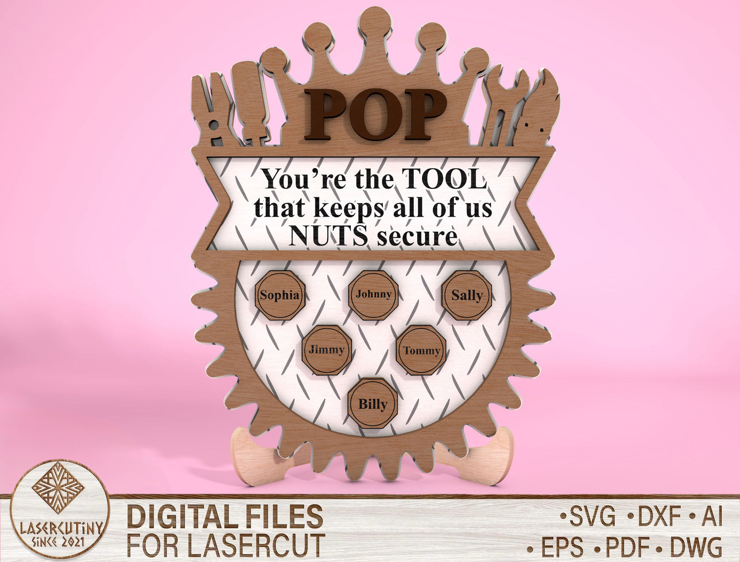 Personalized Tool Dad Gear SVG Laser Cut File for Glowforge and LightBurn