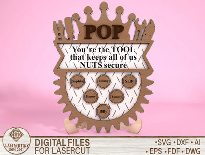 Personalized Tool Dad Gear SVG Laser Cut File for Glowforge and LightBurn