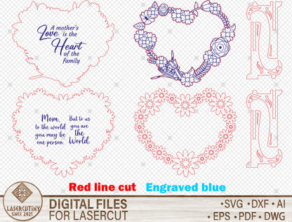 Floral Heart Mom Wooden Sign SVG Mother's Day Quote Laser Cut File for xTool and Glowforge