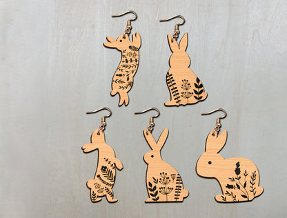 Floral Bunny Earrings SVG Bundle Engraved Rabbit for Glowforge and xTool