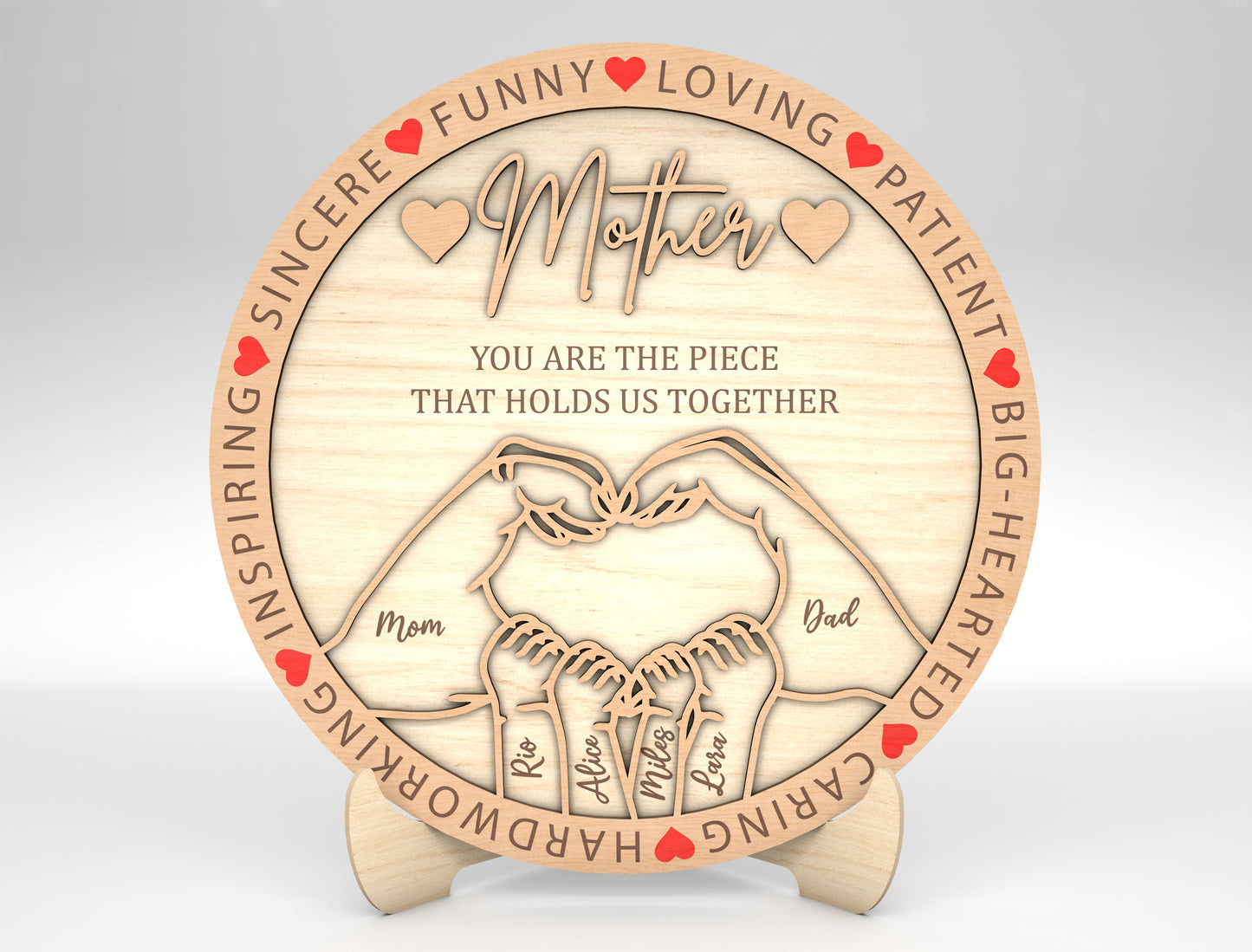 Mommy Mama Mom Family Hands Round Sign SVG for LightBurn and xTool
